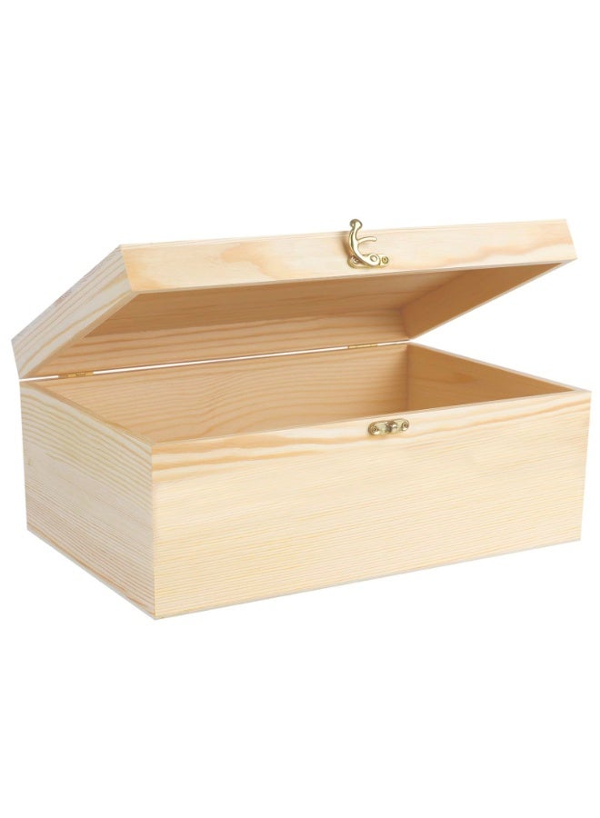 OSHIMA Unfinished Wooden Box With Lid, 17 * 13 * 7.9cm Unfinished Wooden Box With Hinged Lid, All-Purpose Wooden Storage Box, Wooden Chest Memory Box for Women Girls Kids for Jewelry Peals Card - Image 1